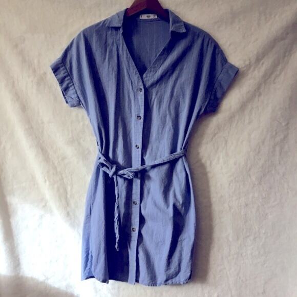 MNG Blue with White Striped Button Dress - Picture 2 of 14